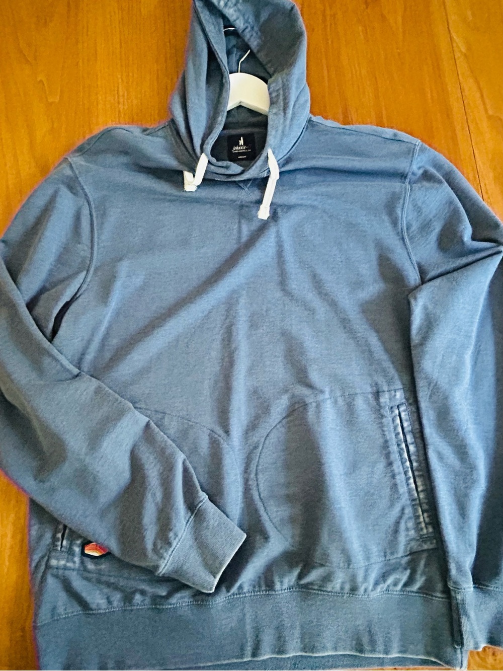 johnnie-O Slate Blue Pullover Hoodie with White Drawstrings